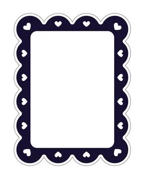 Rectangular heart scalloped black and white retro frame Stock Illustration
