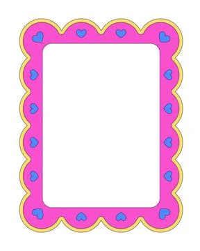 Rectangular heart scalloped colorful retro decorative frame Stock Illustration