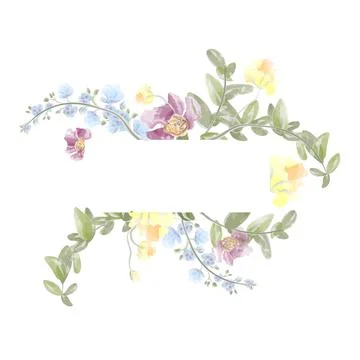 Rectangular horizontal banner of field yellow flowers and leaves watercolor Illustrazione stock