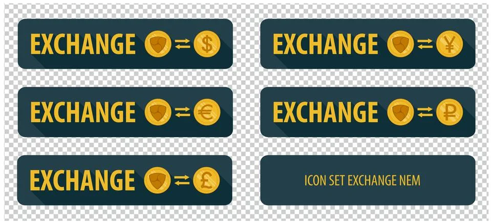 Rectangular horizontal buttons exchange cryptocurrency NEM Stock-Illustration