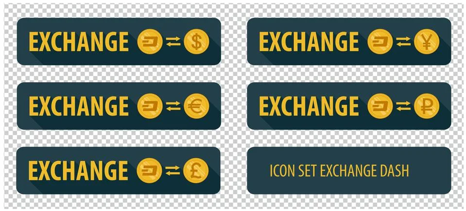 Rectangular horizontal buttons exchange cryptocurrency Dash Stock-Illustration