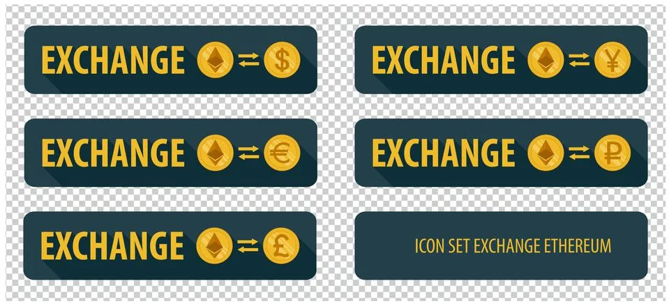 Rectangular horizontal buttons exchange cryptocurrency Ethereum Stockillustratie
