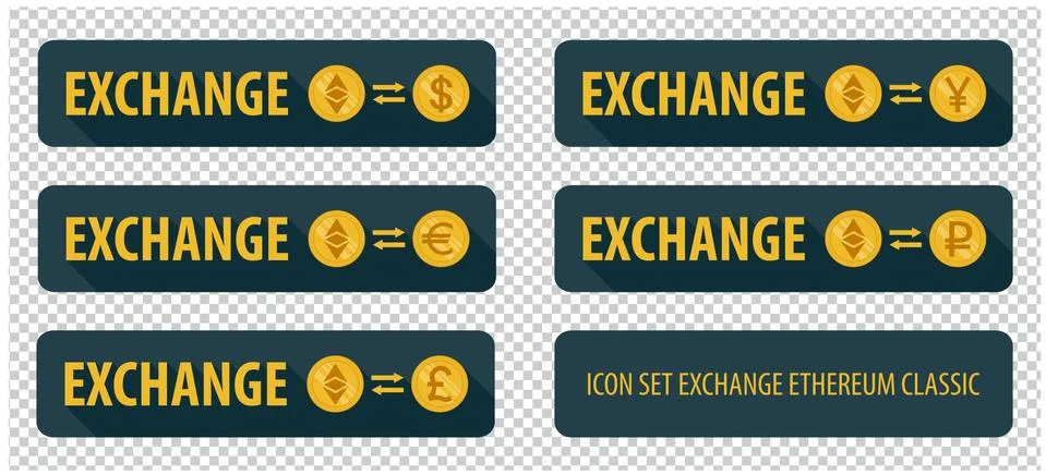 Rectangular horizontal buttons exchange cryptocurrency Ethereum Classic Stock Illustration