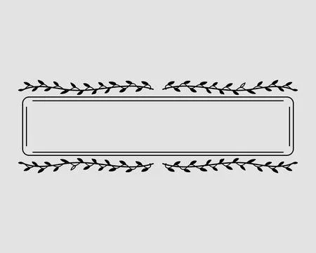 Rectangular horizontal doodle branch frame with round leaves background Stock Illustration