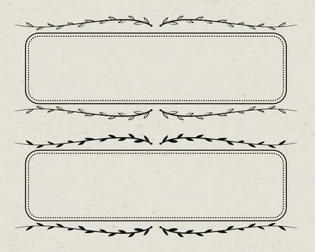 Rectangular horizontal doodle branch frame with round leaves collection Illustrazione stock