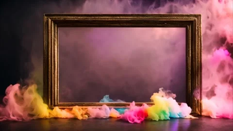 Rectangular horizontal frame around colorful smoke dark background. Vídeos de archivo 273954676