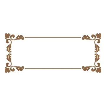 Rectangular horizontal frame with golden swirls on the corners, Baroque style. Stock Illustration
