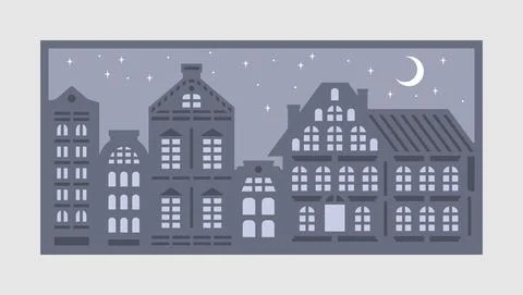 Rectangular horizontal poster Night city.  Stock Illustration