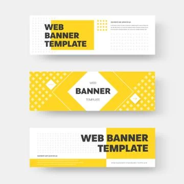 Rectangular horizontal web banner design with rhombus, square and arrow butto Stock Illustration