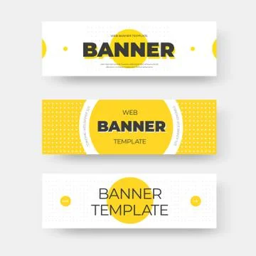 Rectangular horizontal web banner template with circles arrow button. Illustrazione stock