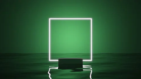 Rectangular Illuminated 3D Podium Over Water, Studio Scene Stock Footage 220480213