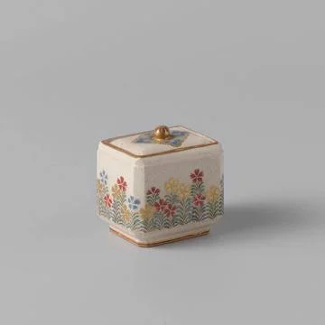 . Rectangular incense box of stoneware, painted on the glaze in blue, red,... Stock Photos