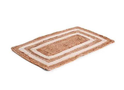 Rectangular jute and cotton braided area rug with striped pattern, natural fi Stock Photos