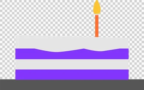 Rectangular layered cake is being shown in flat design with lit candle on Stock Illustration