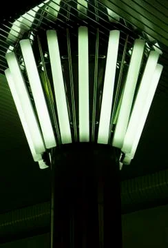 Rectangular lights on a granite column, in a circle Foto stock