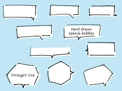 Rectangular line drawing speech balloons with white painted background. Stock Illustration