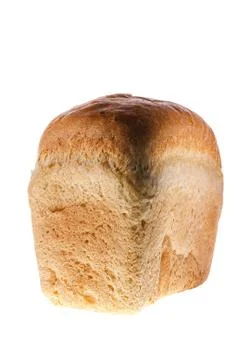 Rectangular loaf of tasty bread with crunchy golden crust isolated on white Stock Photos