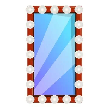 Rectangular makeup mirror surrounded by round light bulbs is reflecting blue Stock Illustration