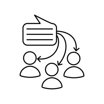 Rectangular message cloud informs several people silhouettes Stock Illustration