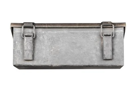 Rectangular metal box with copyspace and weathered surface and two latch cl.. Stock-Fotos