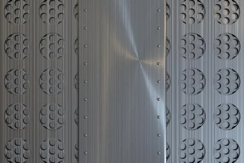 Rectangular metal plate with rivets on circular grille background イラスト素材