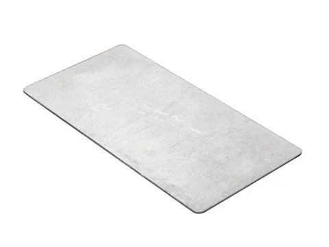 Rectangular metal plate with rounded edges isolated on white background. Stock Photos