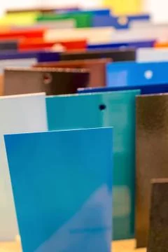 Rectangular metal plates, painted in various colors. Stock Photos
