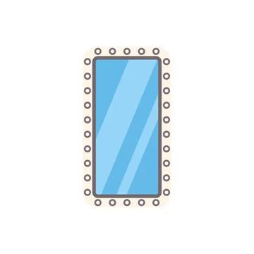 Rectangular mirror with rounded corners and decorative frame reflecting lig.. Stock Illustration