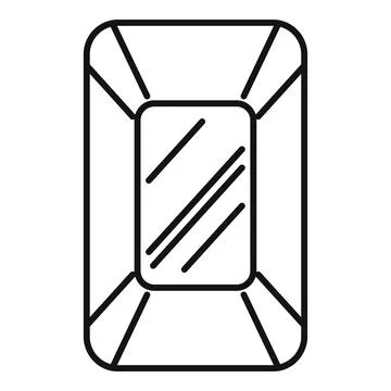 Rectangular mirror with rounded corners reflecting light icon outline style Stock Illustration
