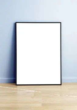 Rectangular mock up frame on blue wall Stock Photos