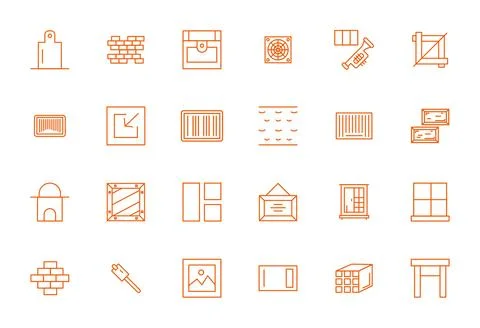 Rectangular Modern Vector Collection with 24 Bold Line 128x128 Display Perf.. Stock Illustration