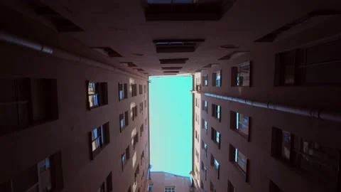 Rectangular narrow courtyard well St. Petersburg Russia unique architecture city Stock Footage 130441076