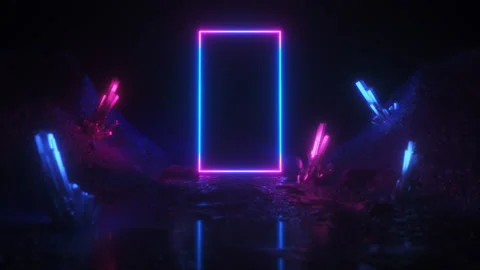 Rectangular Neon Frame and Crystals Landscape Stockbeeldmateriaal 195267230