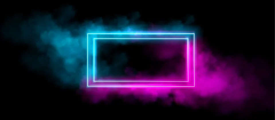 Rectangular neon light frame in cloud of smoke Illustrazione stock