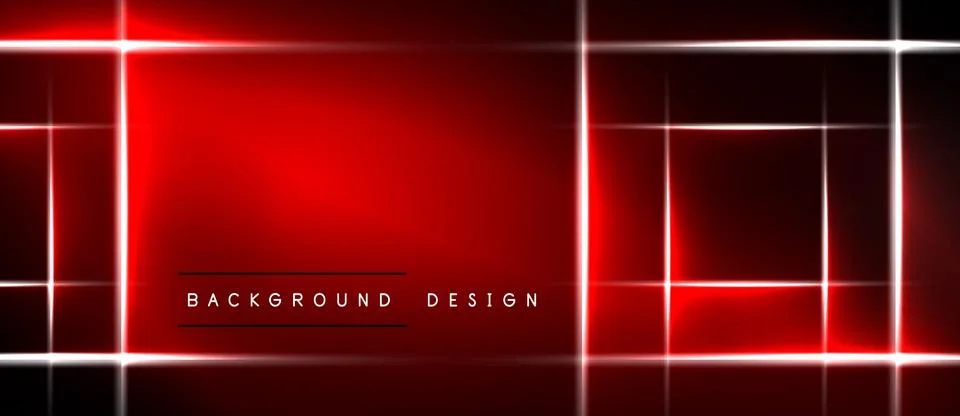 Rectangular neon lines frame vibrant red center. Dark background creates Illustrazione stock