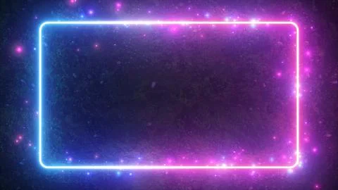 Rectangular neon shimmering luminous form on the background of a dirt forest  Stock Illustration