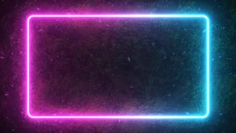 Rectangular neon shimmering luminous form on the background of a dirt forest  Stock Illustration