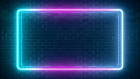 Rectangular neon sparkling luminous form on the background of a brick reflective Vídeos de archivo 108686140