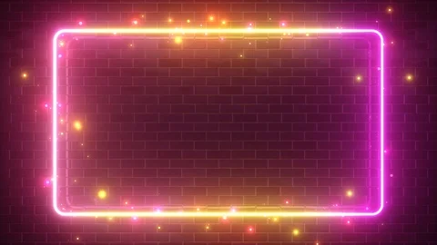 Rectangular neon sparkling luminous form on the background of a brick reflective Video stock 108686824