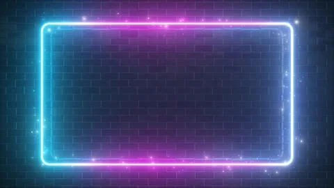 Rectangular neon sparkling luminous form on the background of a brick reflect 스톡 일러스트