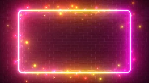 Rectangular neon sparkling luminous form on the background of a brick reflect 스톡 일러스트