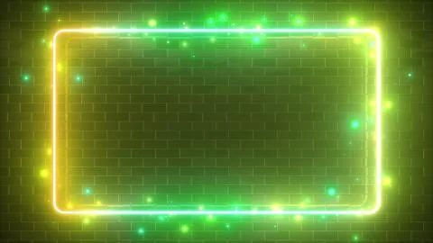Rectangular neon sparkling luminous form on the background of a brick reflect 스톡 일러스트