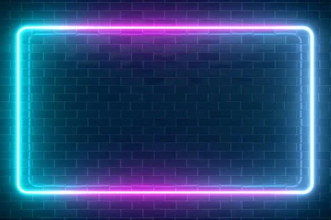 Rectangular neon sparkling luminous form on the background of a brick reflect Stock Illustration