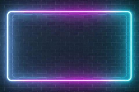 Rectangular neon sparkling luminous form on the background of a brick reflect Stock Illustration