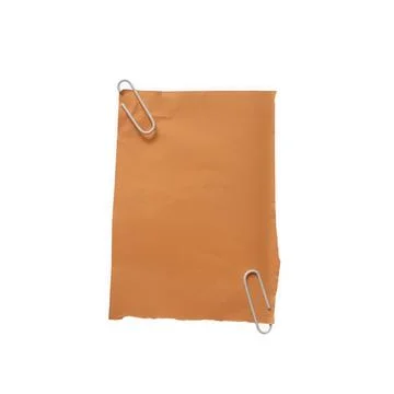 A rectangular orange paper note featuring two silver metal paper clips atta.. Stock Illustration