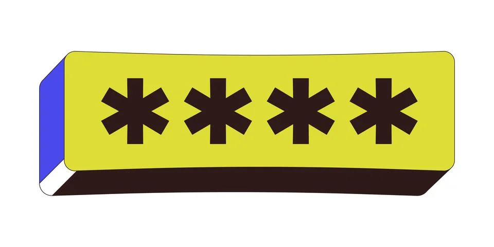 Rectangular password entry asterisks field 2D cartoon object Stock Illustration