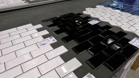 Rectangular Pattern of Mosaic Tiles Sold in a Home Depot Store Stock Footage 236591772
