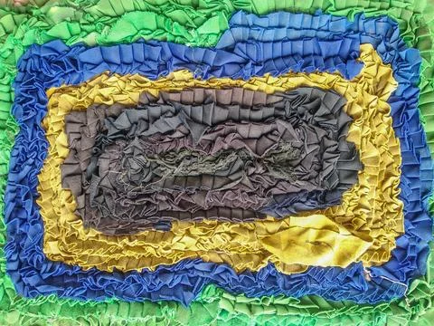 Rectangular-patterned, multicolored, handcrafted patchwork doormat rug Stock-Fotos