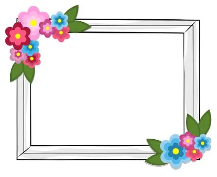 Rectangular Photo Frame Colorful Flowers Isolated Stock Illustration