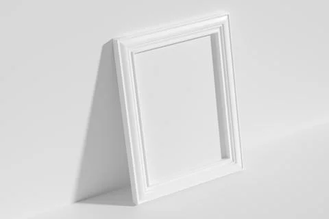Rectangular photo frame on floor leaning at wall top diagonal view Stock Illustration